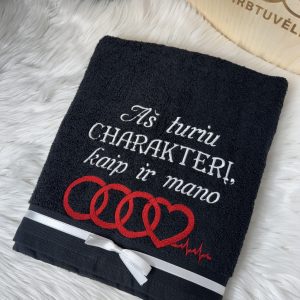 siuvinėtas rankšluostis juodas