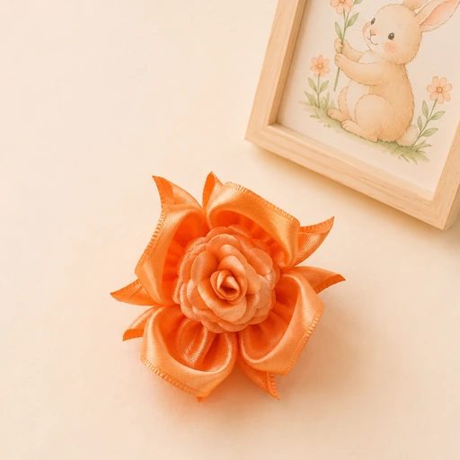 Mini oranžinė plaukų gumytė mergaitei su rožyte