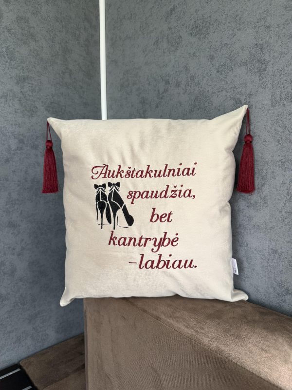 Siuvinėta pagalvėlė AUKŠTAKULNIAI ar KANTRYBĖ?