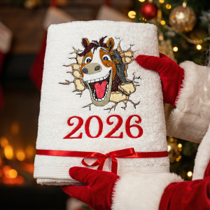 Siuvinėtas rankšluostis su 2026m simboliu