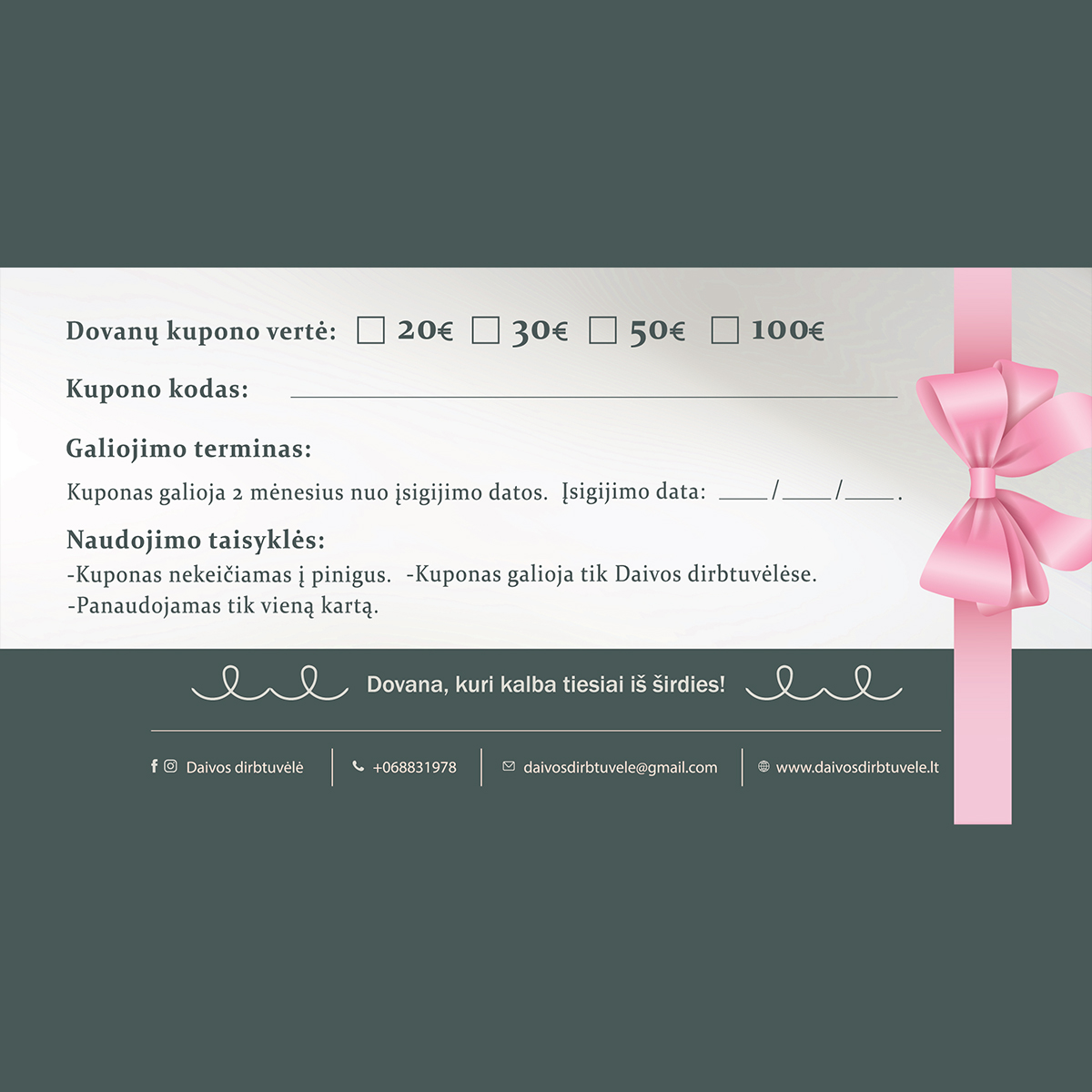 Dovanų kuponas - Daivos dirbtuvėlė
