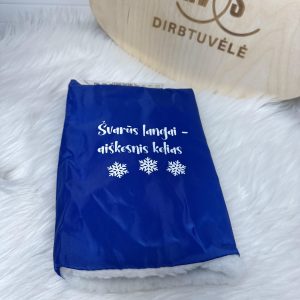 Ledo grandiklis-pirštinė automobiliui su mėlyna pašiltinta pirštine.