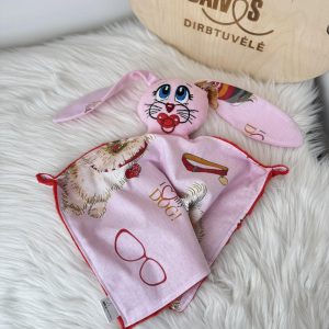 Raudonas minky migdukas kiškutė su drobele