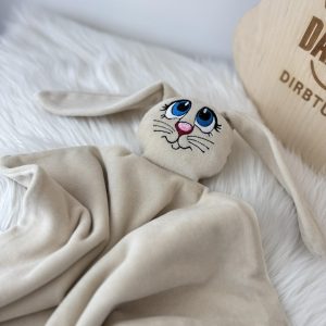 Smėlinis veliūrinis migdukas kiškutis su siuvinėtu veiduku