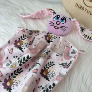 Rožinis veliūrinis migdukas kiškutė su siuvinėtu veiduku