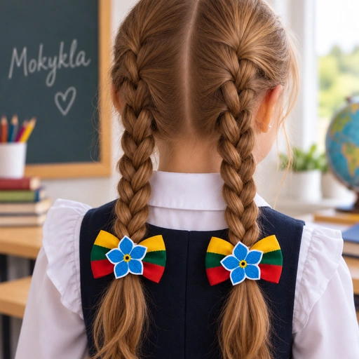 Plaukų gumytės su neužmirštuolėmis mergaitės kasytėse